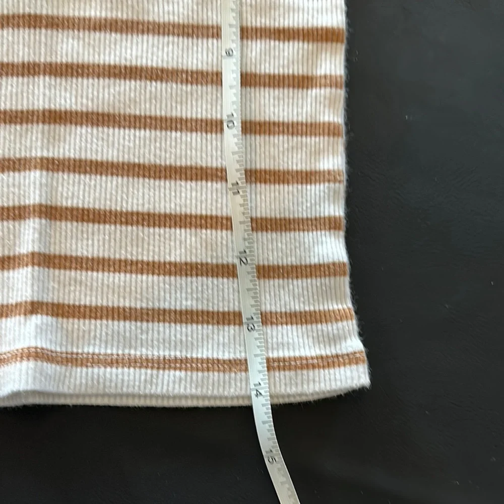 Kids Long Sleeve Thermal Striped Top W/ Sleeve Ruffles - Beige and White - Picture 6 of 6